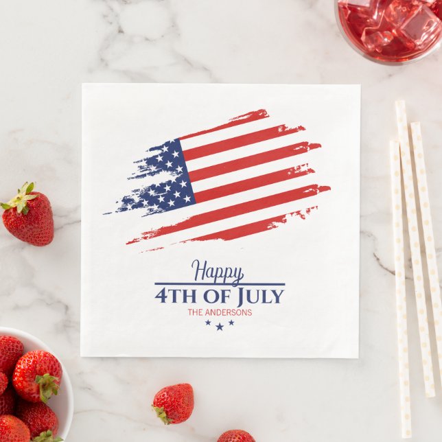 Grunge American Flag Happy 4th July ID1104 Paper Dinner Napkins (Insitu)