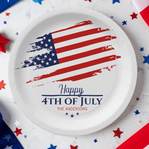 Grunge American Flag Happy 4th July ID1104 Paper Plates