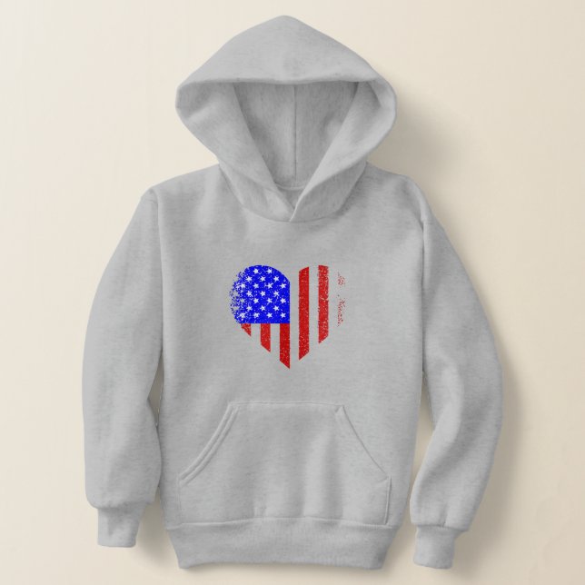 grunge american flag heart distressed  hoodie (Laydown)