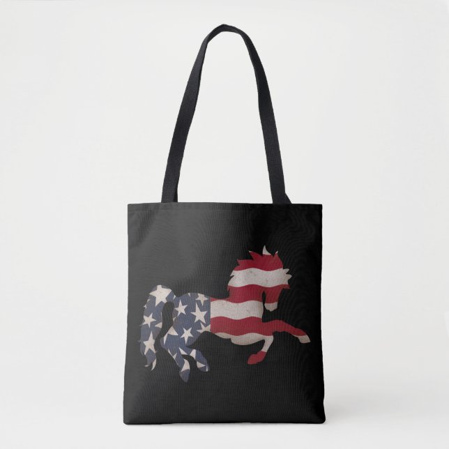 Grunge American Flag Horse Silhouette Tote Bag (Front)