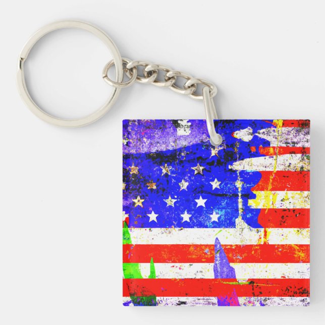 Grunge American Flag Keychain (Front)