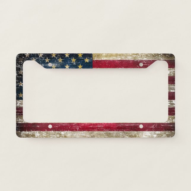 Grunge American Flag License Plate Frame (Front)
