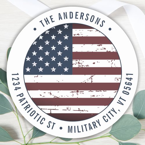 Grunge American Flag Military Return Address Classic Round Sticker