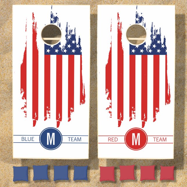 Grunge American Flag Monogram ID1104 Cornhole Set (Creator Uploaded)