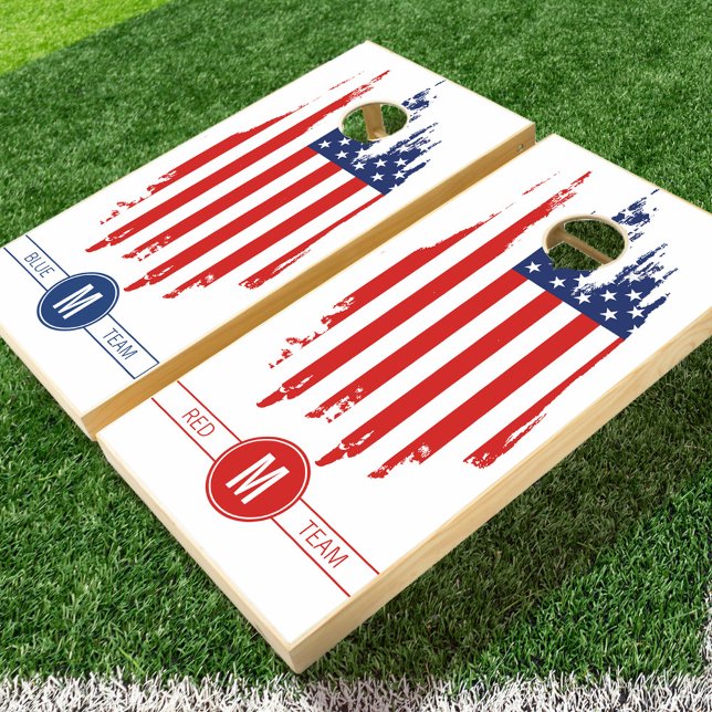 Grunge American Flag Monogram ID1104 Cornhole Set (Creator Uploaded)
