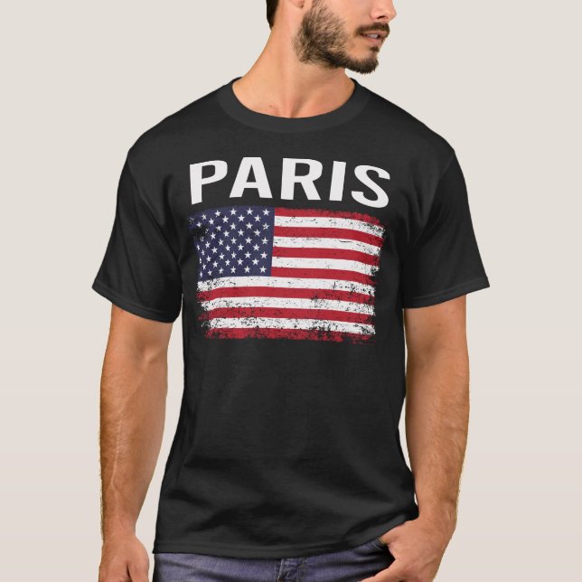 Grunge American Flag Paris T-Shirt (Front)