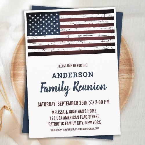 Grunge American Flag Patriotic Family Reunion Invitation