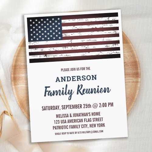 Grunge American Flag Patriotic Family Reunion Invitation Postcard