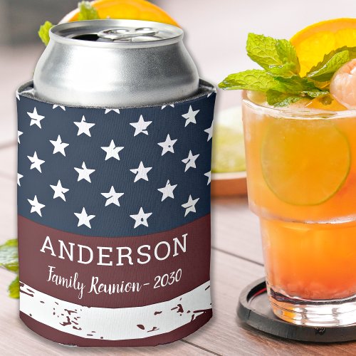 Grunge American Flag Personalized Patriotic Family Can Cooler