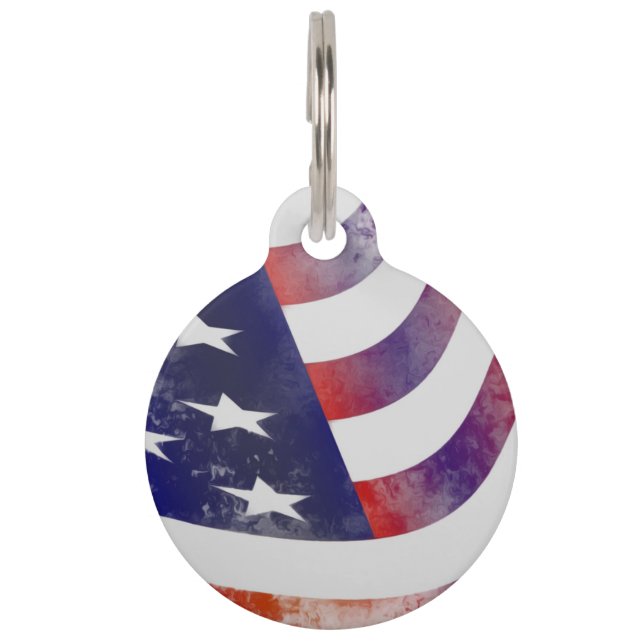Grunge American Flag Pet ID Tag (Front)