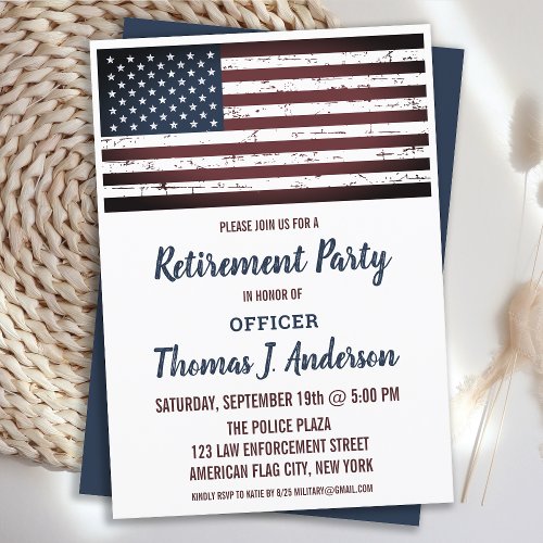 Grunge American Flag Police Retirement Party Invitation