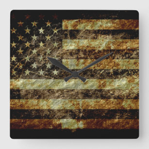 Grunge American flag Square Wall Clock