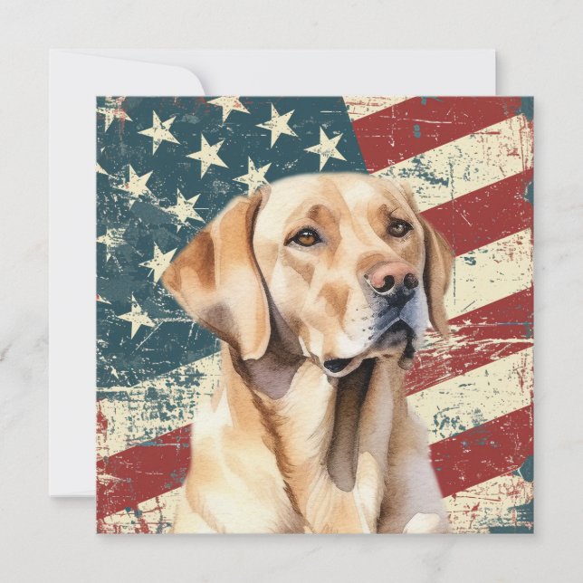 Grunge American Flag Yellow Labrador Flat Card (Front)