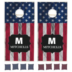 Grunge American Monogram 4th Of July Cornhole Set