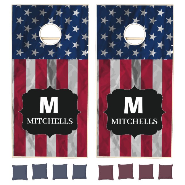 Grunge American Monogram 4th Of July Cornhole Set (Set)