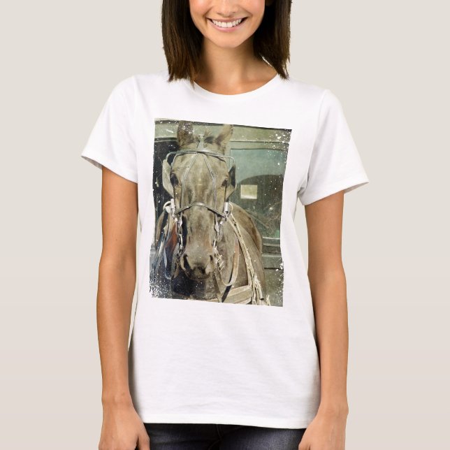 Grunge Amish Buggy Horse T-Shirt (Front)
