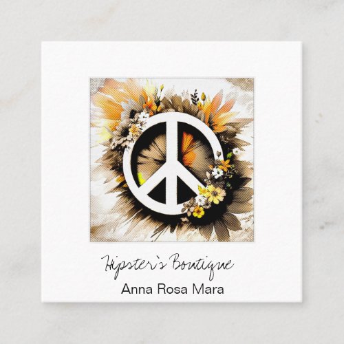  Grunge AP57  QR Peace Symbol Floral Boho AP57 Square Business Card