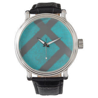 Grunge Aqua Blue and Gray Minimalist Pattern Watch