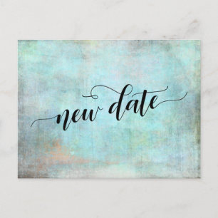 Grunge Aqua "New Date" Postponed Wedding Notice Postcard
