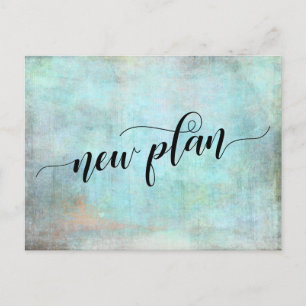 Grunge Aqua "New Plan" Postponed Wedding Notice Postcard