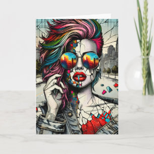 Grunge Art Fractured Woman Abstract Blank Card