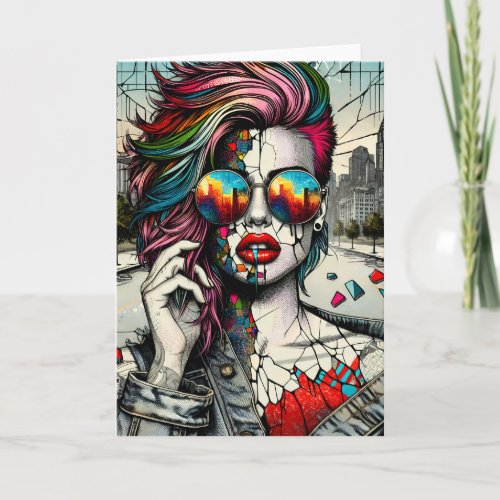 Grunge Art  Fractured Woman Abstract Blank Card