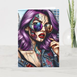 Grunge Art Fractured Woman Abstract Blank Card