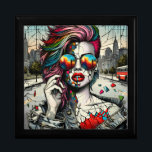 Grunge Art | Fractured Woman Abstract Gift Box<br><div class="desc">Unique ai art depicting a beautiful modern woman with pink and blue hair,  sunglasses with a reflection of the city,  urban background post-apocalyptic vibes.</div>