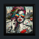 Grunge Art | Fractured Woman Abstract Gift Box<br><div class="desc">Unique ai art depicting a beautiful modern woman with pink and blue hair,  sunglasses with a reflection of the city,  urban background post-apocalyptic vibes.</div>