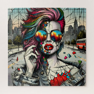 Grunge Art Fractured Woman Abstract Jigsaw Puzzle