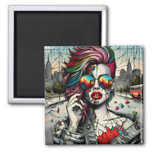 Grunge Art  Fractured Woman Abstract Magnet