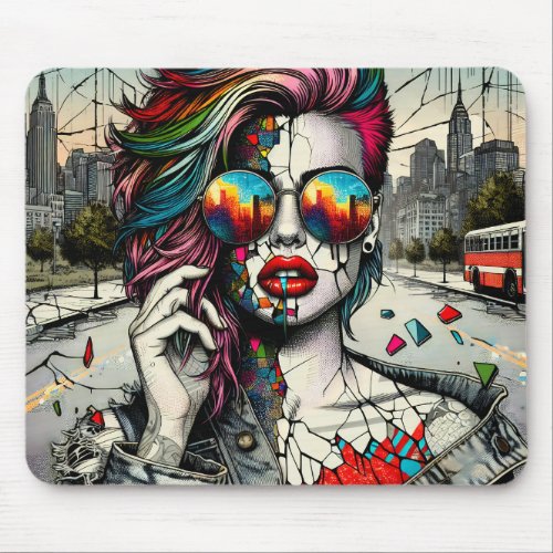 Grunge Art  Fractured Woman Abstract Mouse Pad
