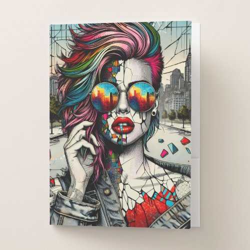 Grunge Art  Fractured Woman Abstract Pocket Folder
