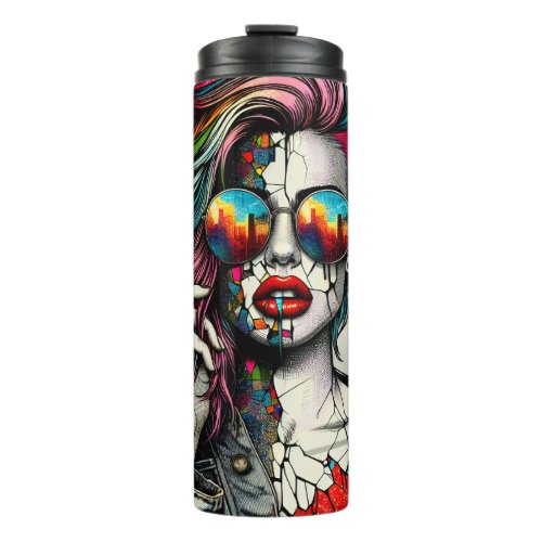 Grunge Art  Fractured Woman Abstract Thermal Tumbler