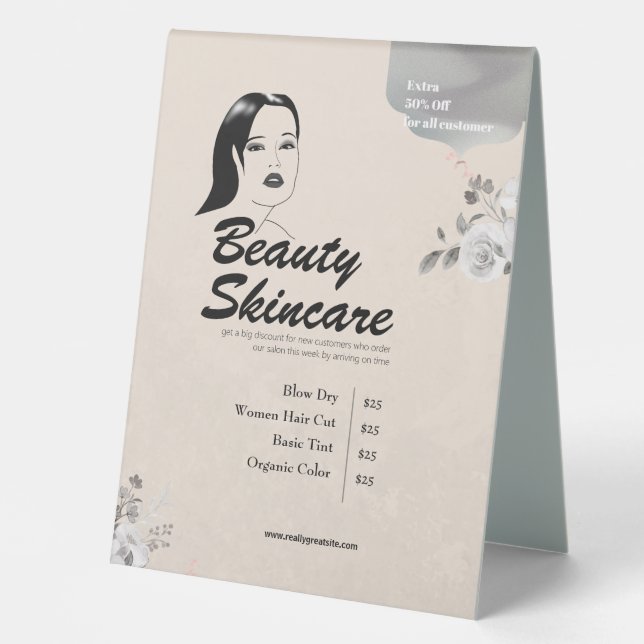Grunge Background Beauty Hair Salon Makeup Prices  Table Tent (Front)