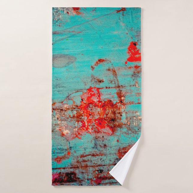 Grunge background of turquoise. Blotches, smears o Bath Towel (Bath Towel)