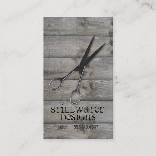 Grunge barnwood Scissors hair stylist wood Business Card Templates