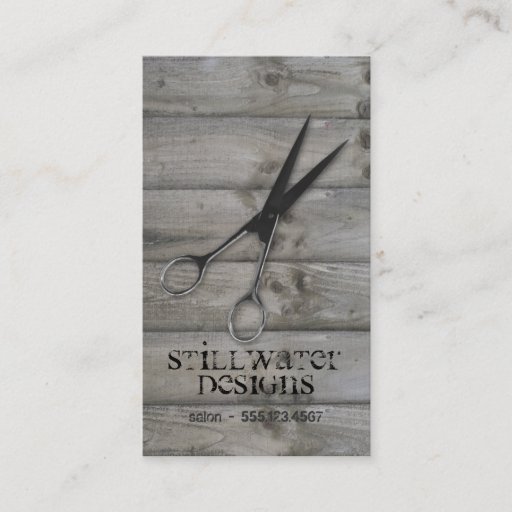 Customizable Grunge barnwood Scissors hair stylist wood Business Card Templates