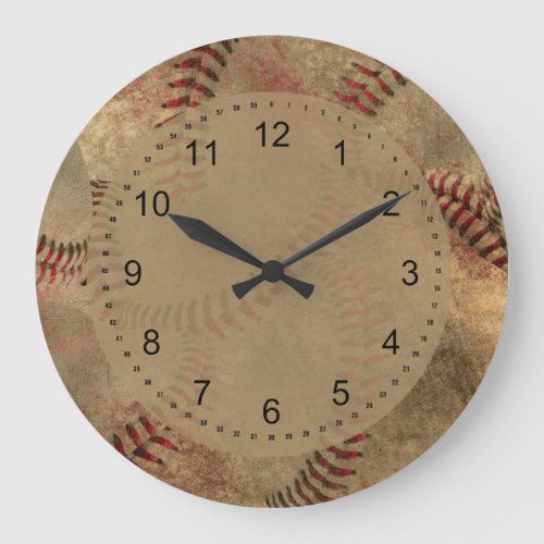 Grunge Baseball Collage Large Clock