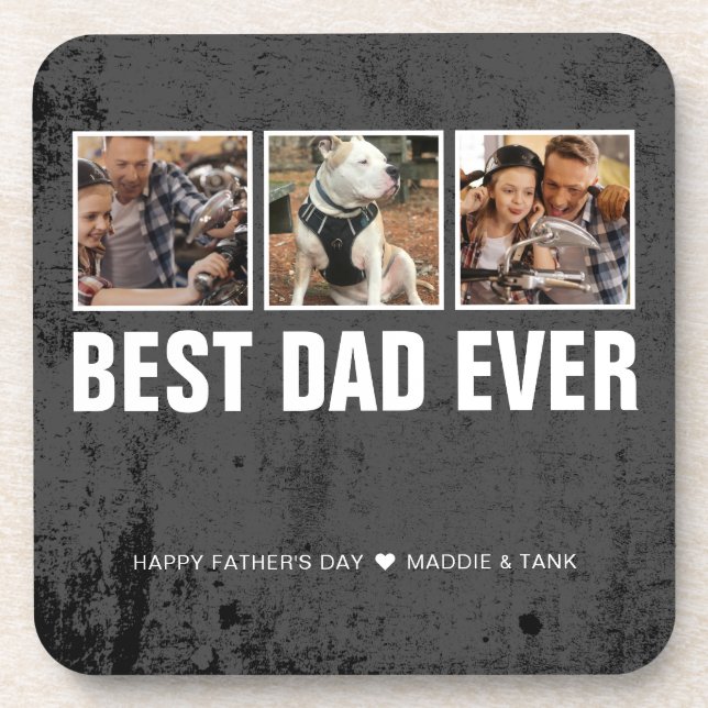 Grunge Best Dad Ever Father's Day Photos Beverage Coaster (Front)