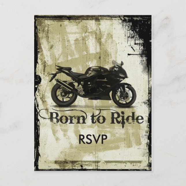 Grunge Biker Wedding RSVP Invitation with Photo Postcard (Front)