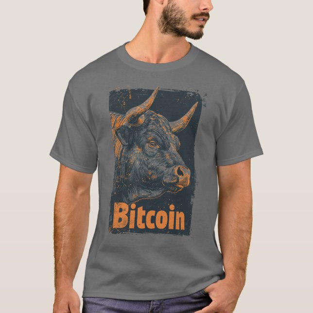 Grunge Bitcoin Bull Crypto Blockchain Design T-Shirt (Front)