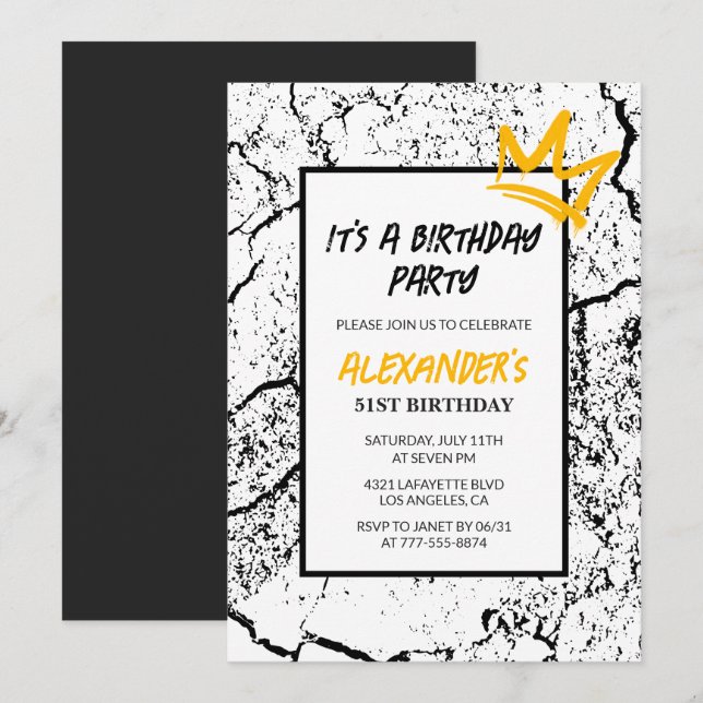 Grunge Black 51st birthday invitation  Graffiti   (Front/Back)