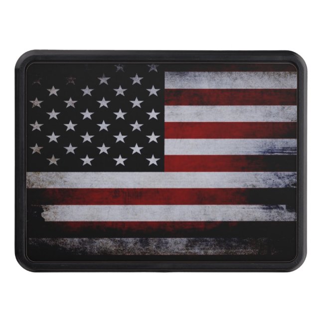 Grunge Black American Flag Tow Hitch Cover (Front)
