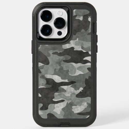 Grunge Black and Gray Camo Camouflage Pattern Cool OtterBox iPhone 14 Pro Max Case