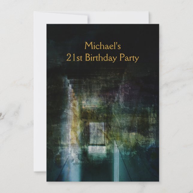 Grunge Black & Gold Metal 21st Birthday Mans Invitation (Front)