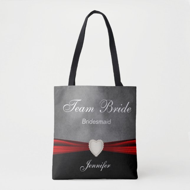 Grunge Black, Gray and Red Team Bride Tote Bag (Front)