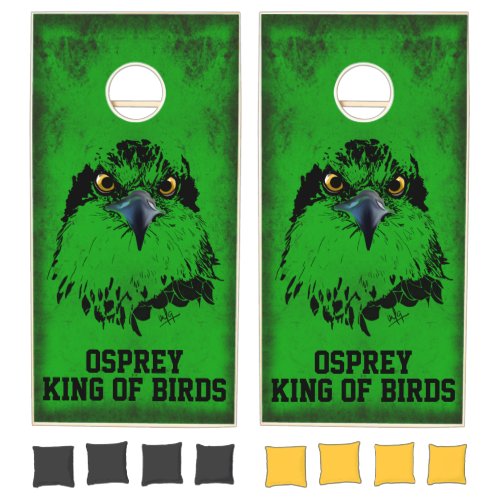 Grunge Black Green Osprey King of Birds Cornhole Set