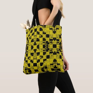 Grunge blocks pattern, black and yellow bricks tote bag