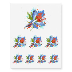 Grunge Blue Bird Paint Splatter Macaw Parrot Temporary Tattoos